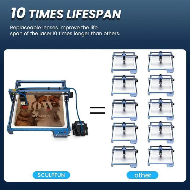 Alt view image 4 of 6 - Laser Engraver with Air Assist, 10W Laser Cutter 0.06 * 0.06mm Accuracy Laser Engraving Machine, 935 * 905mm Extendable Working Area 10X Lifespan Laser Engraver for Wood and Metal