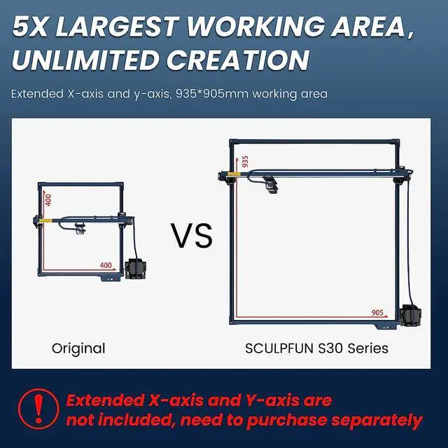 Alt view image 5 of 6 - SCULPFUN S30 PRO MAX Laser Engraver with Air Assist, 20W Laser Cutter 0.06*0.06mm Accuracy Laser Engraving Machine, 935*905mm Extendable Working Area 10X Lifespan Laser Engraver for Wood and Metal