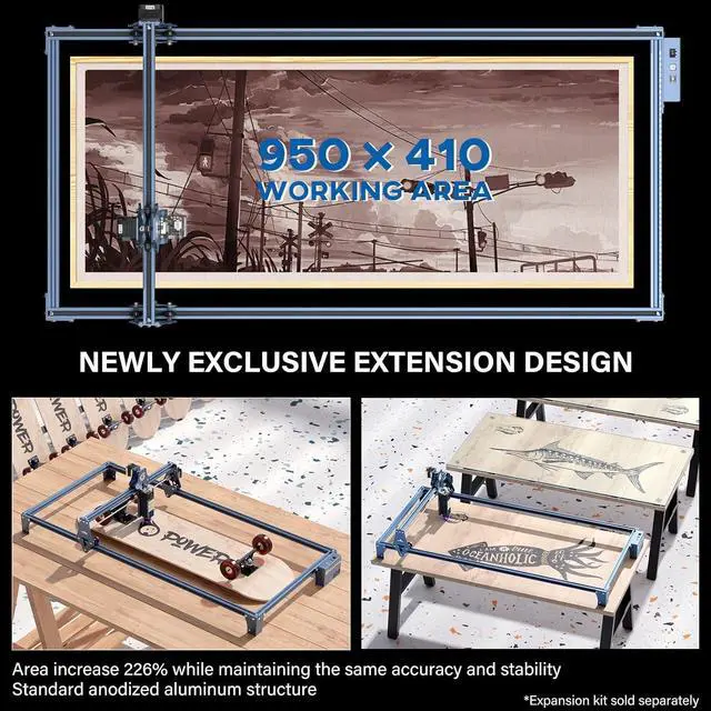 Alt view image 6 of 7 - SCULPFUN S9 Laser Engraver, 90W Effect High Precision CNC Laser Engraving Cutting Machine, High Energy Laser Cutter, 0.06mm Ultra-Fine Fixed-Focus Compressed Spot, Expandable Area