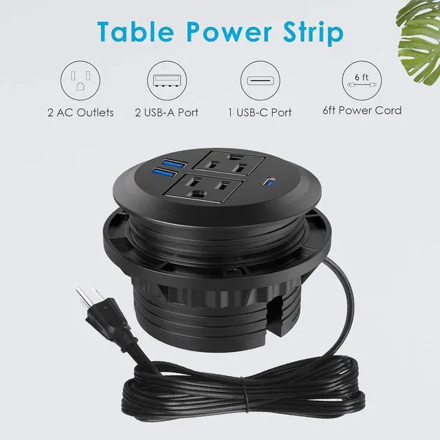 Alt view image 2 of 7 - Recessed Power Grommet with AC Outlets, 20W Fast Charging USB-C Port - Flush-Mount for Desktop,Workspace Essential Desk Outlet