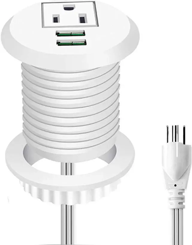 Main image of Desktop Power Grommet,Desk Grommet Outlet 2 inch Hole,Power Grommet with USB, Easy Access to 1 Power Source Along with 2 USB Power Port Connections(White)