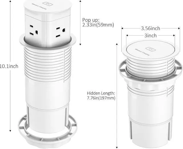 Alt view image 3 of 7 - Pop Up Outlet with 15W Wireless Charger,4 Outlets 15A, Splash Resistant,3 inch Desk Hole Power Grommet,Space Saver Pop Up Power Outlet for Kitchen Countertop,Office Conference Table (White)