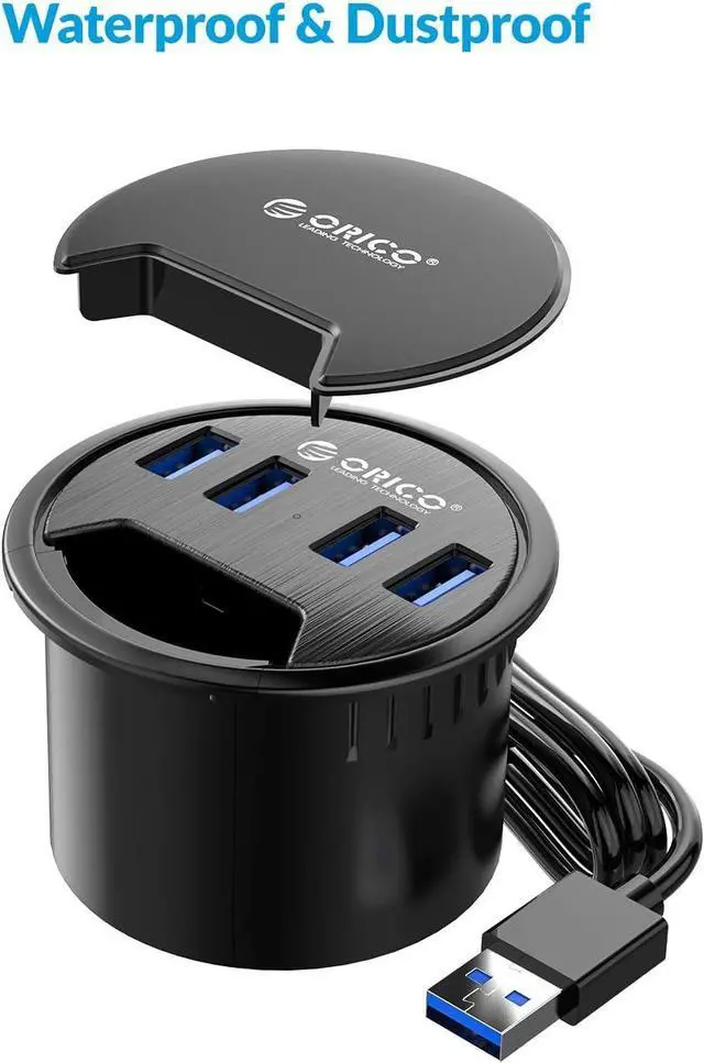 Alt view image 5 of 7 - Desk Grommet, 4 Port USB 3.0 Hub, 5Gbps Data Transmission with 4.9ft Cord for Diameter 2.36" or 60MM Hole, Office Accessories, for PC, Flash Drive, HDD Enclosure and Other USB Devices