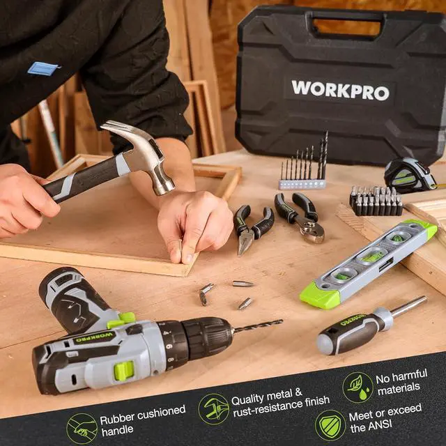 Alt view image 7 of 7 - Home Tool Kit with Power Drill, 108PCS Power Home Tool Set with 12V 1.5 Ah Battery Powered Screwdriver and Tool Box, Electric Cordless Drill Set with Keyless Chuck and Variable Speed Trigger