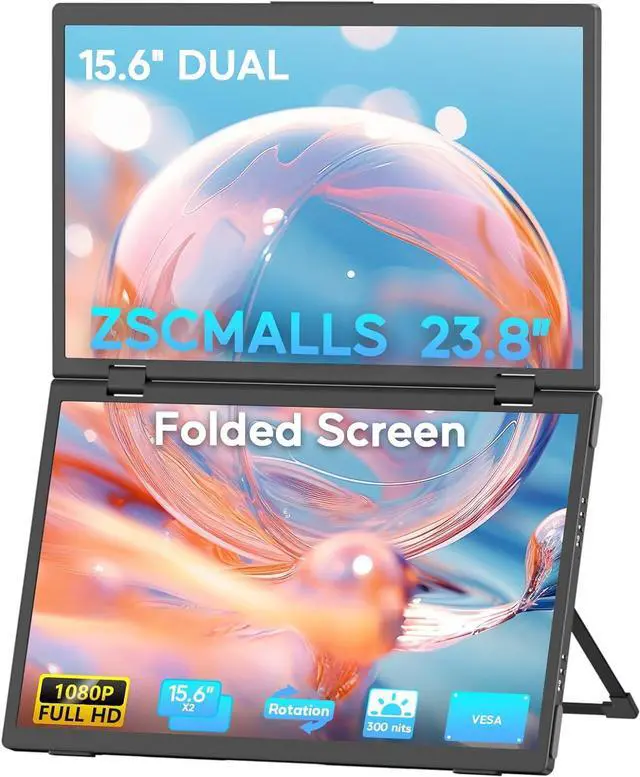 Main image of Triple Laptop Screen Extender, 15.6" 1080P FHD IPS Folding Stacked Portable Monitor, USB C HDMI Travel Extended Computer Display w/VESA, 180°Rotation, Plug & Play for PCs (Wins Only)