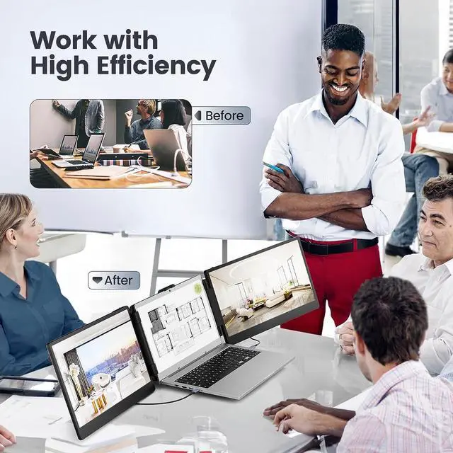 Alt view image 6 of 7 - Portable Monitor , 14 FHD 1080P IPS Laptop Screen Extender with Build-in Stand/Dual Speakers, HDMI/USB-A/Type-C Plug and Play Display for 13-17 Laptops (Mac, Wins, Android, Dex)