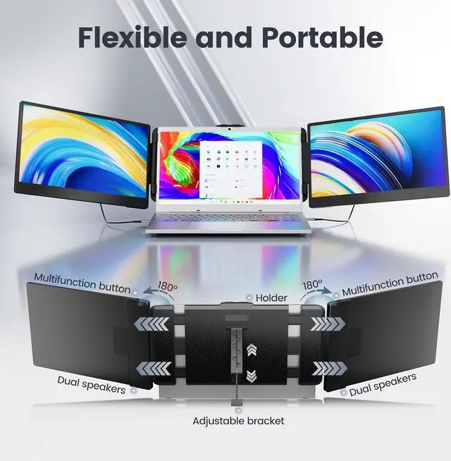 Alt view image 4 of 7 - Portable Monitor , 14 FHD 1080P IPS Laptop Screen Extender with Build-in Stand/Dual Speakers, HDMI/USB-A/Type-C Plug and Play Display for 13-17 Laptops (Mac, Wins, Android, Dex)
