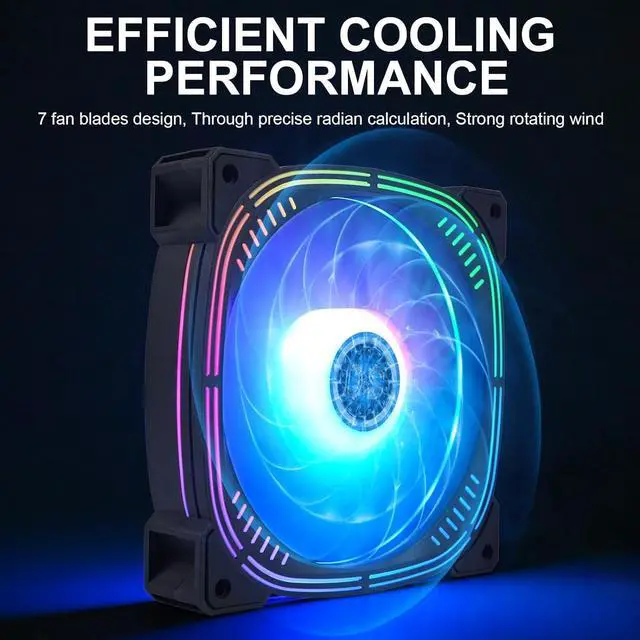 Alt view image 4 of 5 - Rainbow LED RGB Fans with Controller for PC Case, CPU Cooler, Radiators System - 6pcs RGB Fans