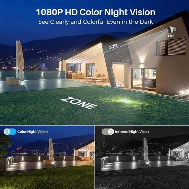 Alt view image 2 of 7 - Security Cameras Wireless Outdoor, Battery Powered Cameras for Home Security Indoor/Outdoor with AI Motion Detection, 1080P Color Night Vision, 2-Way Talk, IP66 Weatherproof, SD/Cloud Storage