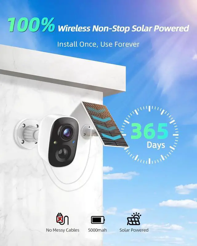 Alt view image 2 of 7 - Solar Security Camera Wireless Outdoor, 1080P Cameras for Home Security Outside with AI Motion Detection, Color Night Vision, Two-Way Talk, IP66 Weatherproof, 2.4GHz Wi-Fi, Cloud/SD Storage