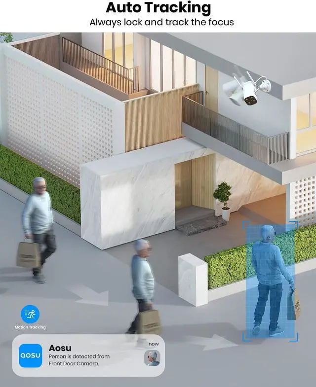 Alt view image 6 of 7 - 2K QHD Security Camera Outdoor with Color Night Vision, Wired Home Security Camera Supports 24/7 Recording, Auto Tracking, Voice Changer, 2 Way Audio, 2.4/5 GHz WiFi, Works with Alexa/Google