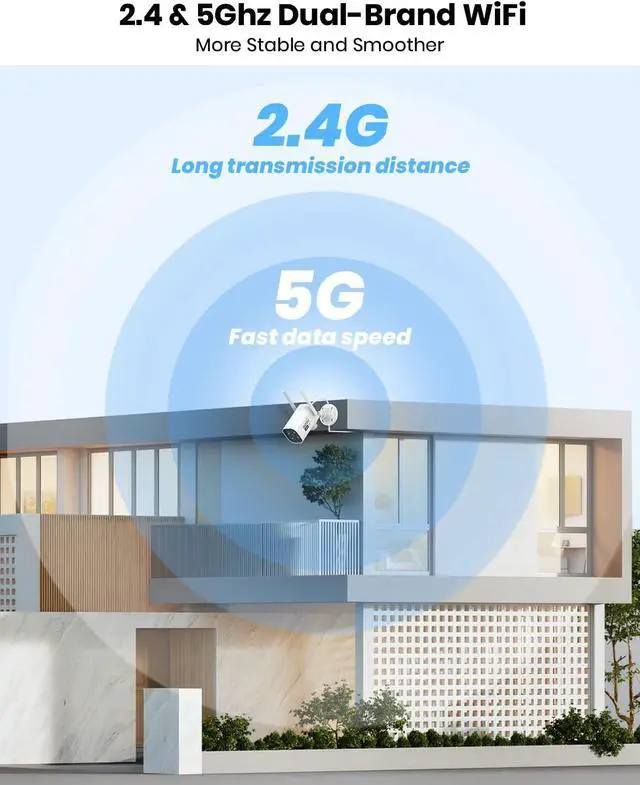 Alt view image 4 of 7 - 2K QHD Security Camera Outdoor with Color Night Vision, Wired Home Security Camera Supports 24/7 Recording, Auto Tracking, Voice Changer, 2 Way Audio, 2.4/5 GHz WiFi, Works with Alexa/Google