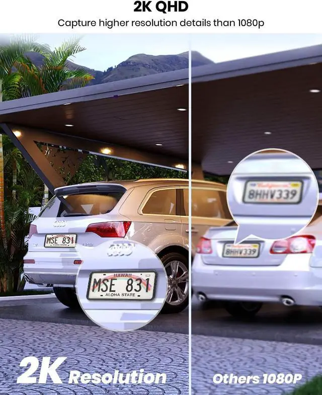 Alt view image 2 of 7 - 2K QHD Security Camera Outdoor with Color Night Vision, Wired Home Security Camera Supports 24/7 Recording, Auto Tracking, Voice Changer, 2 Way Audio, 2.4/5 GHz WiFi, Works with Alexa/Google