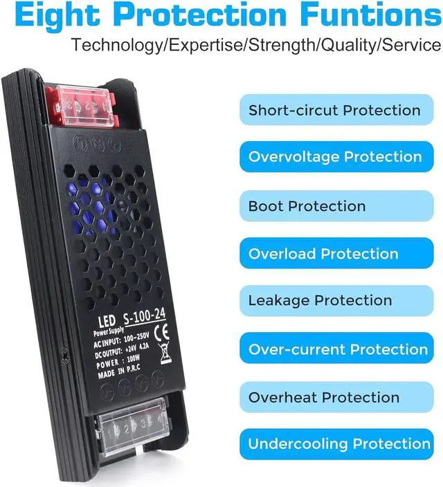 Alt view image 4 of 7 - 24V Power Supply, 4.2A 100W Universal Regulated Switching Power Supply Adapter, 100-250V AC to 24V DC Converter Transformer, LED Driver for LED Strip Lighting Project 3D Printer CCTV Radio Pump