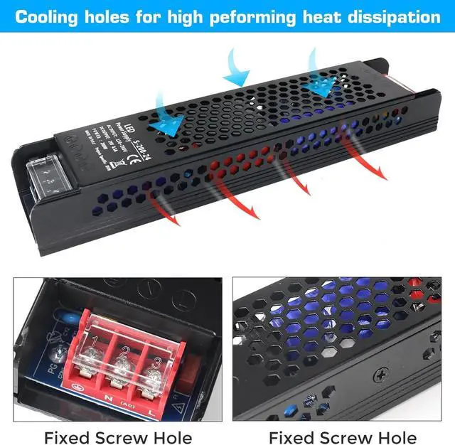 Alt view image 3 of 7 - 24V Power Supply, 8.5A 200W Universal Regulated Switching Power Supply Adapter, 110-250V AC to 24V DC Transformer, Converter, LED Driver for LED Strip Lighting Project 3D Printer CCTV Radio