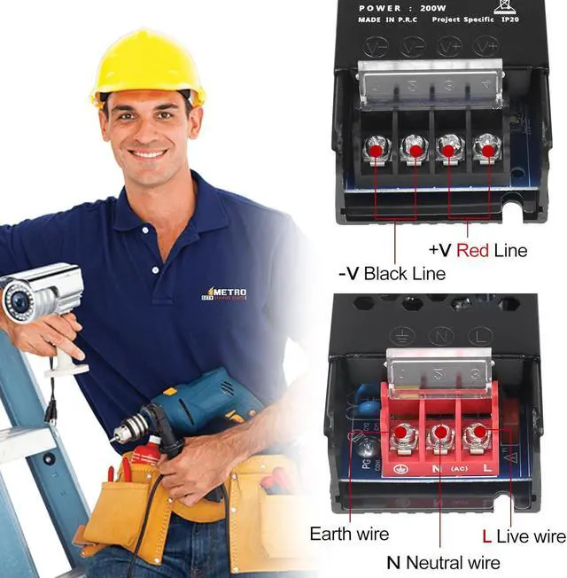 Alt view image 2 of 7 - 24V Power Supply, 8.5A 200W Universal Regulated Switching Power Supply Adapter, 110-250V AC to 24V DC Transformer, Converter, LED Driver for LED Strip Lighting Project 3D Printer CCTV Radio