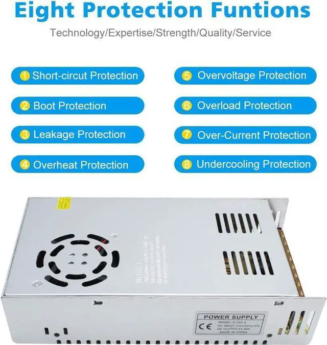 Alt view image 3 of 7 - 5V 60A 300W, DC Universal Regulated Switching Power Supply, Converter, LED Driver, Transformer, Adapter for LED Strips Pixel Lights, Computer Project