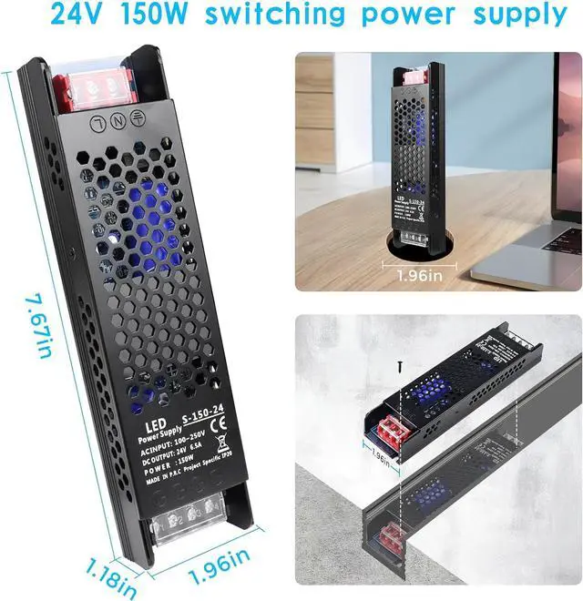 Alt view image 5 of 7 - 24V 150W Power Supply, AC 110~250V to 24 Volt 6.5A Universal DC Power Supply, Upgraded LED Switching Power Transformer Driver, Converter Adapter for LED Strip Light,Camera CCTV