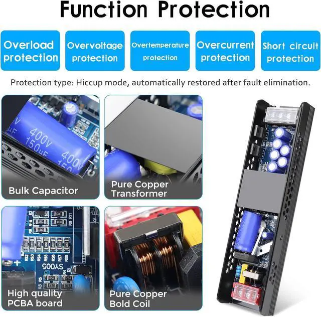 Alt view image 3 of 7 - 24V 150W Power Supply, AC 110~250V to 24 Volt 6.5A Universal DC Power Supply, Upgraded LED Switching Power Transformer Driver, Converter Adapter for LED Strip Light,Camera CCTV