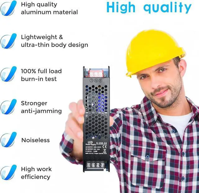Alt view image 2 of 7 - 24V 150W Power Supply, AC 110~250V to 24 Volt 6.5A Universal DC Power Supply, Upgraded LED Switching Power Transformer Driver, Converter Adapter for LED Strip Light,Camera CCTV