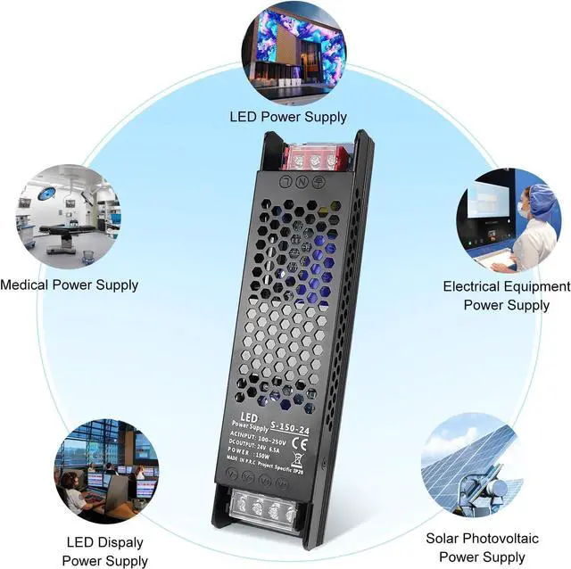 Alt view image 7 of 7 - 24V 150W Power Supply, AC 110~250V to 24 Volt 6.5A Universal DC Power Supply, Upgraded LED Switching Power Transformer Driver, Converter Adapter for LED Strip Light,Camera CCTV