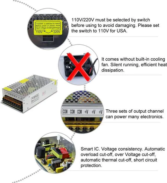 Alt view image 3 of 7 - DC 24V 10A 240W Power Supply Adapter Transformer Switch AC 110V / 220V to DC 24V 10amp Universal Regulated Switching Converter for LED Strip Light CCTV Camera Security System