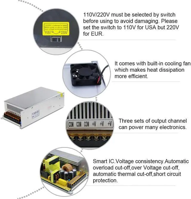 Alt view image 4 of 7 - DC 24V 20A 480W Power Supply Transformer Switch AC 110V / 220V to DC 24V 20amp Universal Regulated Switching Adapter Converter for LED Strip Light CCTV Camera Security System