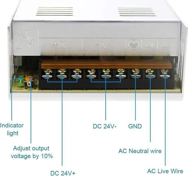 Alt view image 3 of 6 - 24V DC Power Supply 15A 360W AC/DC Adapter, 24 Volt 15 Amp Switching Power Converter Transformer LED Driver 110V / 220V AC in for LED Light Strip 3D Printer CCTV Security System LCD Monitor