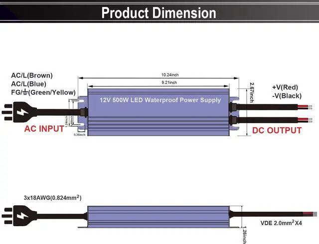 Alt view image 2 of 3 - 12V LED Power Supply 500W Low Voltage Transformer Adapter,AC90-130V to DC12V 41.7A 500 Watts LED Driver Waterproof IP67 for Indoor and Outdoor LED Lights Use