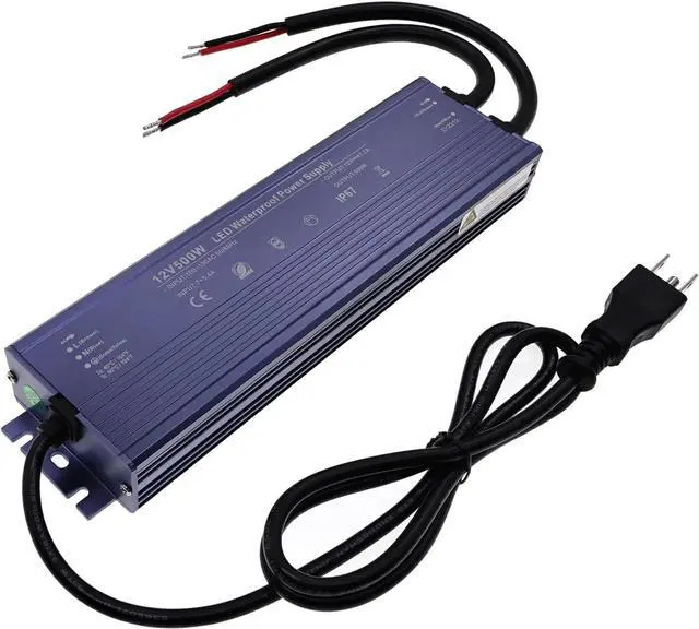 Main image of 12V LED Power Supply 500W Low Voltage Transformer Adapter,AC90-130V to DC12V 41.7A 500 Watts LED Driver Waterproof IP67 for Indoor and Outdoor LED Lights Use