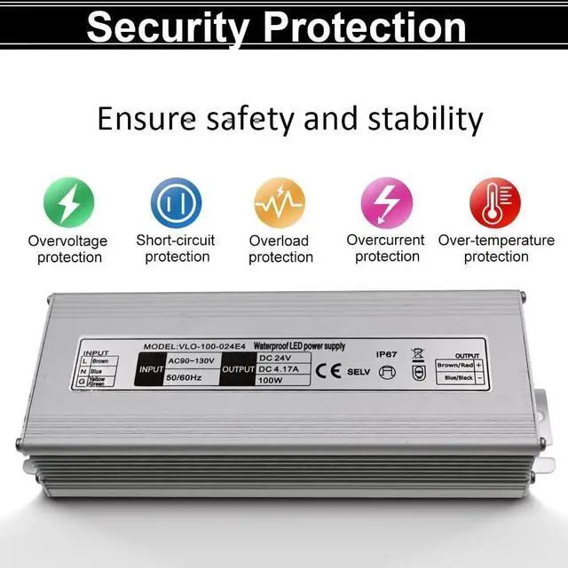 Alt view image 2 of 7 - 24V LED Power Supply 100W Low Voltage Transformer Adapter,AC90-130V to DC24V 4.17A 100 Watts LED Driver Waterproof IP67 for Indoor and Outdoor LED Lights Use