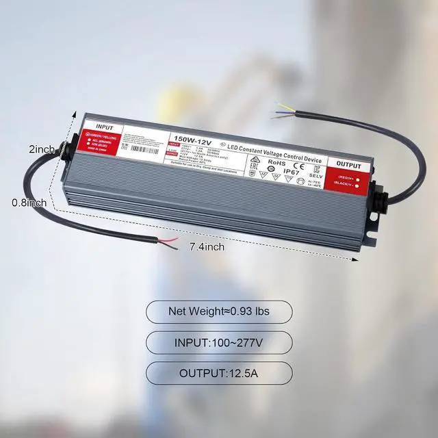 Alt view image 2 of 6 - LED Driver 150 Watts 12V DC Low Voltage Transformer Waterproof IP67 Power Supply Transformer Adapter AC 100V-120V to 12V DC, LED Power Supply for Indoor Outdoor LED Lighting