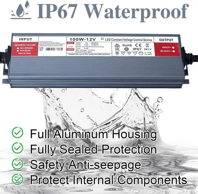 Alt view image 3 of 6 - LED Driver 150 Watts 12V DC Low Voltage Transformer Waterproof IP67 Power Supply Transformer Adapter AC 100V-120V to 12V DC, LED Power Supply for Indoor Outdoor LED Lighting