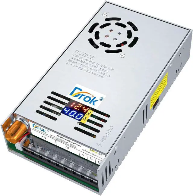 Main image of 12V Power Supply, AC 110V 220V to DC 0-12V 40A 480W Buck Converter Dual Display, Variable Adjustable Adapter Regulated 5V 6V 9V 12V Switching Voltage Transformer 10A 20A 30A 40Amp Charger for Lab