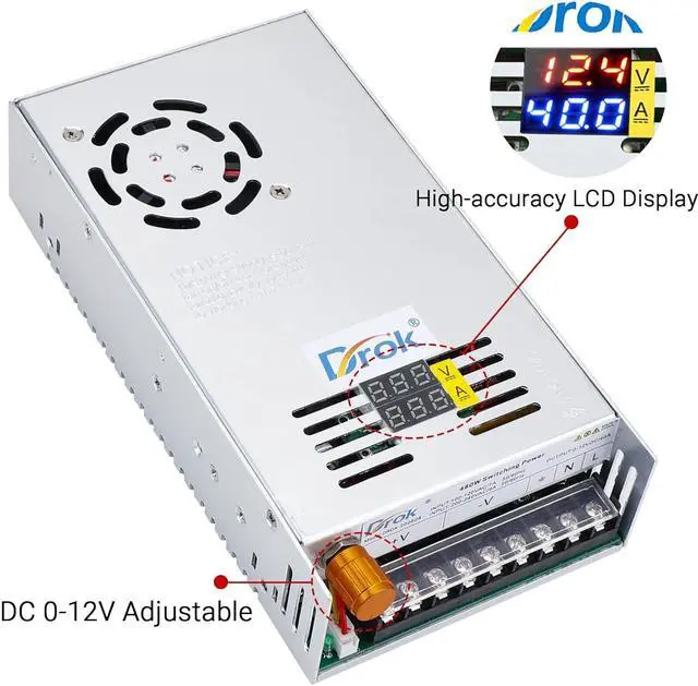 Alt view image 3 of 7 - 12V Power Supply, AC 110V 220V to DC 0-12V 40A 480W Buck Converter Dual Display, Variable Adjustable Adapter Regulated 5V 6V 9V 12V Switching Voltage Transformer 10A 20A 30A 40Amp Charger for Lab