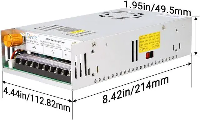 Alt view image 4 of 4 - 24V Power Supply, AC 110V/220V to DC 0-24V 20A 480W Buck Converter Dual Display, Variable Adjustable Adapter Regulated 5V 12V 24V Volt Switching Voltage Transformer 20A Amp Charger for Lab