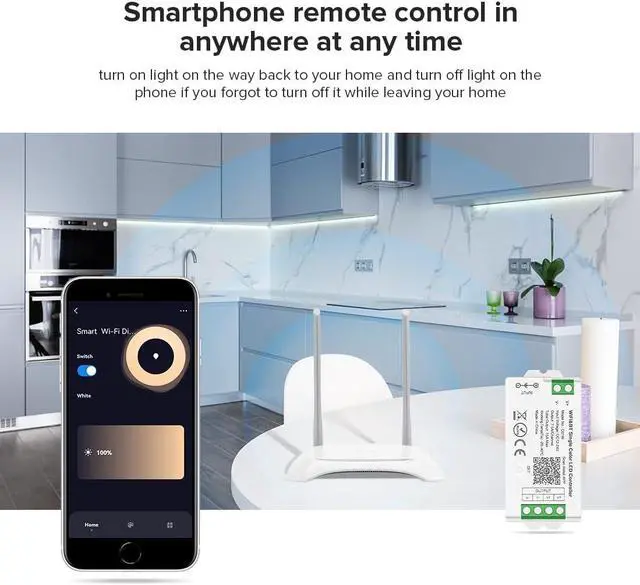 Alt view image 4 of 7 - C01W Monochrome PWM (+V -V) 2PIN LED Strip Dim Brightness 2.4GHz WiFi Group Controller Alexa Google Home Smartphone APP Control Compatible with WR02RF LM007 LM087 RC01RFB Dim Remote