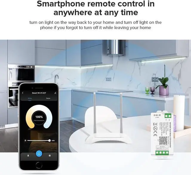 Alt view image 4 of 7 - C02W CCT PWM (+ CW WW) 3PIN LED Strip Color Temperature LED Strip Dual White 2700K-6500K 2.4GHz WiFi Group Controller Alexa Google Home Compatible with WR02RF LM007 RC02RFB CCT Remote