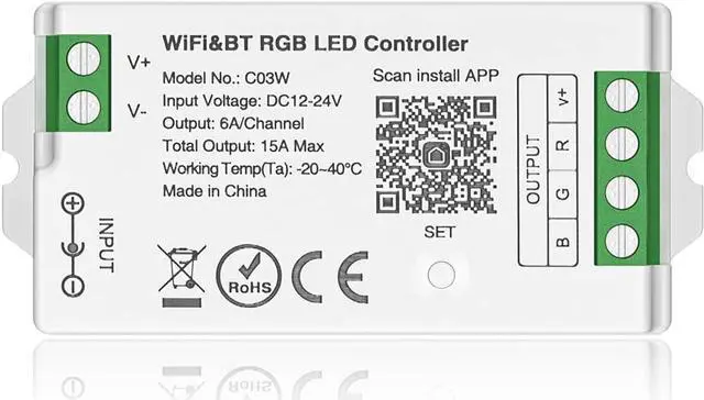 Main image of C03W RGB PWM SMD FCOB (+ R G B) 4PIN LED Strip 2.4GHz WiFi Group Controller Alexa Google Home Smartphone APP Control Compatible with WR01RF LM096 RC03RF RC04RF RC05RF RGB Remote