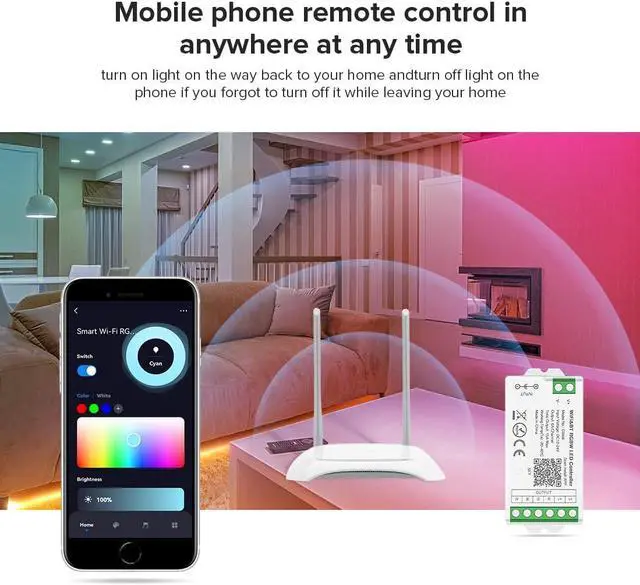 Alt view image 4 of 7 - C04W RGBW PWM SMD FCOB (+ R G B W) 5PIN LED Strip 2.4GHz WiFi Group Controller Alexa Google Home Smartphone APP Control Compatible with WR01RF LM096 RC03RF RC04RF RC05RF RGBW Remote