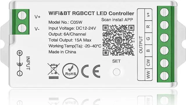 Main image of C05W RGBCCT PWM SMD FCOB (+ R G B C W) 6PIN LED Strip 2.4GHz WiFi Group Controller Alexa Google Home Control Match with WR01RF LM091 RC03RFB RC04RF RC05RF RGBCCT Remote