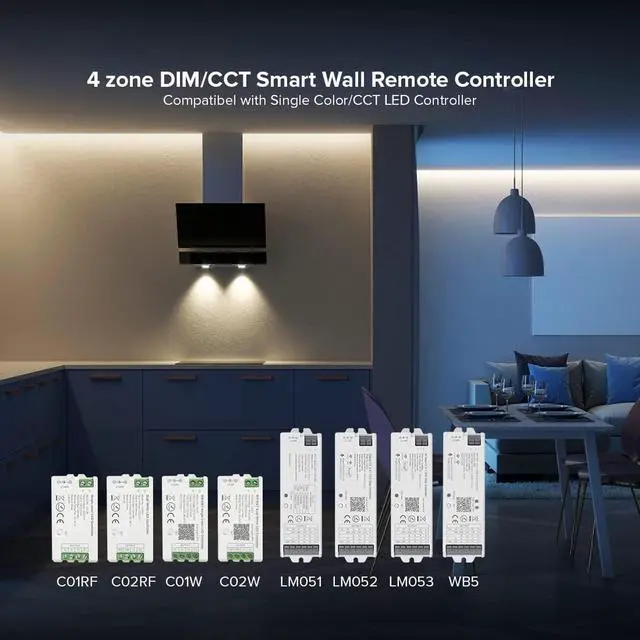 Alt view image 4 of 7 - WR02RF Wireless 2.4G RF 4 Zone Single Color Wall Mounted Smart Panel Remote Powered by 2XAAA Batteries 3V Work with WB5 LM051 LM052 LM053 C01RF C02RF C01W C02W etc Controller