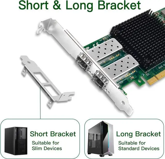 Alt view image 3 of 7 - 10G Network Card with Broadcom BCM57810S Chip, 10GB PCI-E NIC, Dual 10G SFP+ Port PCI Express X8 Ethernet Adapter Support Windows/Windows Server/Linux/Freebsd/VMware ESXi