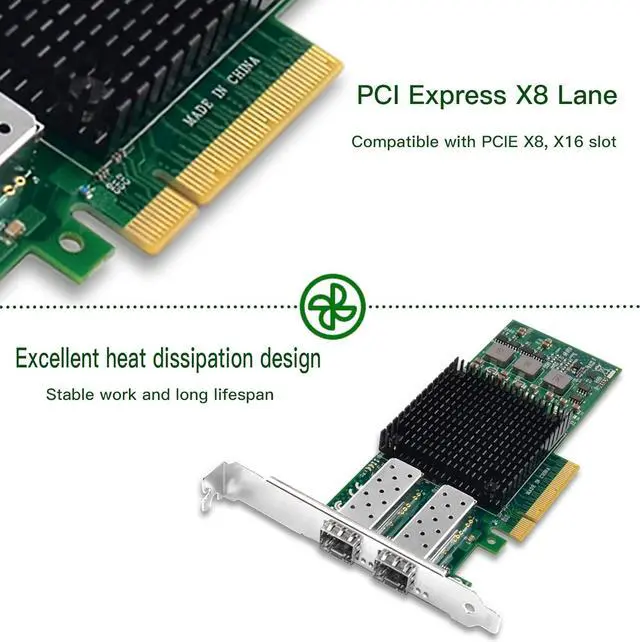 Alt view image 4 of 7 - 10G Network Card with Broadcom BCM57810S Chip, 10GB PCI-E NIC, Dual 10G SFP+ Port PCI Express X8 Ethernet Adapter Support Windows/Windows Server/Linux/Freebsd/VMware ESXi