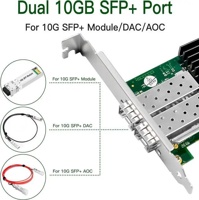 Alt view image 2 of 7 - 10G Network Card with Broadcom BCM57810S Chip, 10GB PCI-E NIC, Dual 10G SFP+ Port PCI Express X8 Ethernet Adapter Support Windows/Windows Server/Linux/Freebsd/VMware ESXi