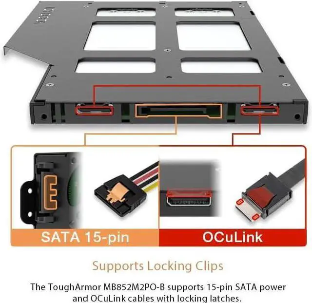Alt view image 2 of 7 - ICY DOCK 2 x M.2 NVMe SSD PCIe 4.0 Mobile Rack for 9.5mm Ultra Slim ODD Bay (not Support Tri-Mode) | ToughArmor MB852M2PO-B
