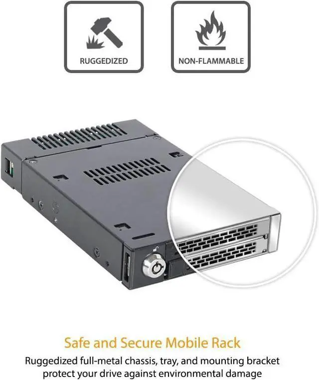 Alt view image 6 of 7 - ICY DOCK M.2 PCIe 3.0/4.0 NVMe SSD Removable Mobile Rack Enclosure for External 3.5 Drive Bay | ToughArmor MB833M2K-B