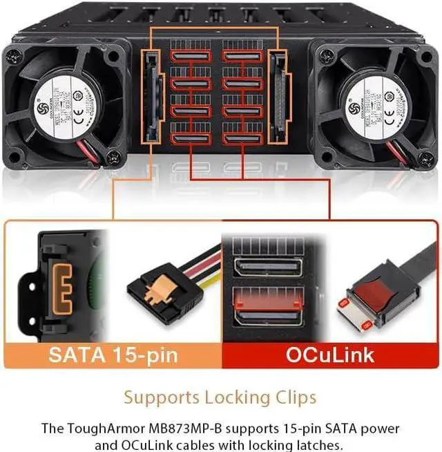 Alt view image 2 of 7 - ICY DOCK 8 x M.2 NVMe SSD PCIe 4.0 Mobile Rack for 5.25" Bay with 8 x OCuLink (not Support Tri-Mode) | ToughArmor MB873MP-B