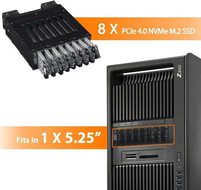 Alt view image 3 of 7 - ICY DOCK 8 x M.2 NVMe SSD PCIe 4.0 Mobile Rack for 5.25" Bay with 8 x OCuLink (not Support Tri-Mode) | ToughArmor MB873MP-B