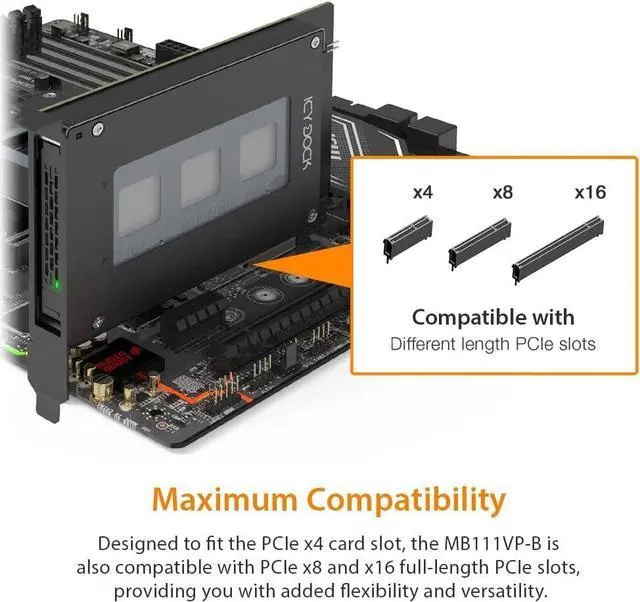 Alt view image 3 of 7 - ICY DOCK U.2 / U.3 NVMe PCIe 4.0 Removable SSD Mobile Rack Adapter Card for PCIe Expansion Slot | MB111VP-B